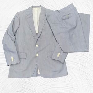 Haspel Mens Thin Blue White Striped Cotton Poplin 2 Piece Suit Set 42L W34X29